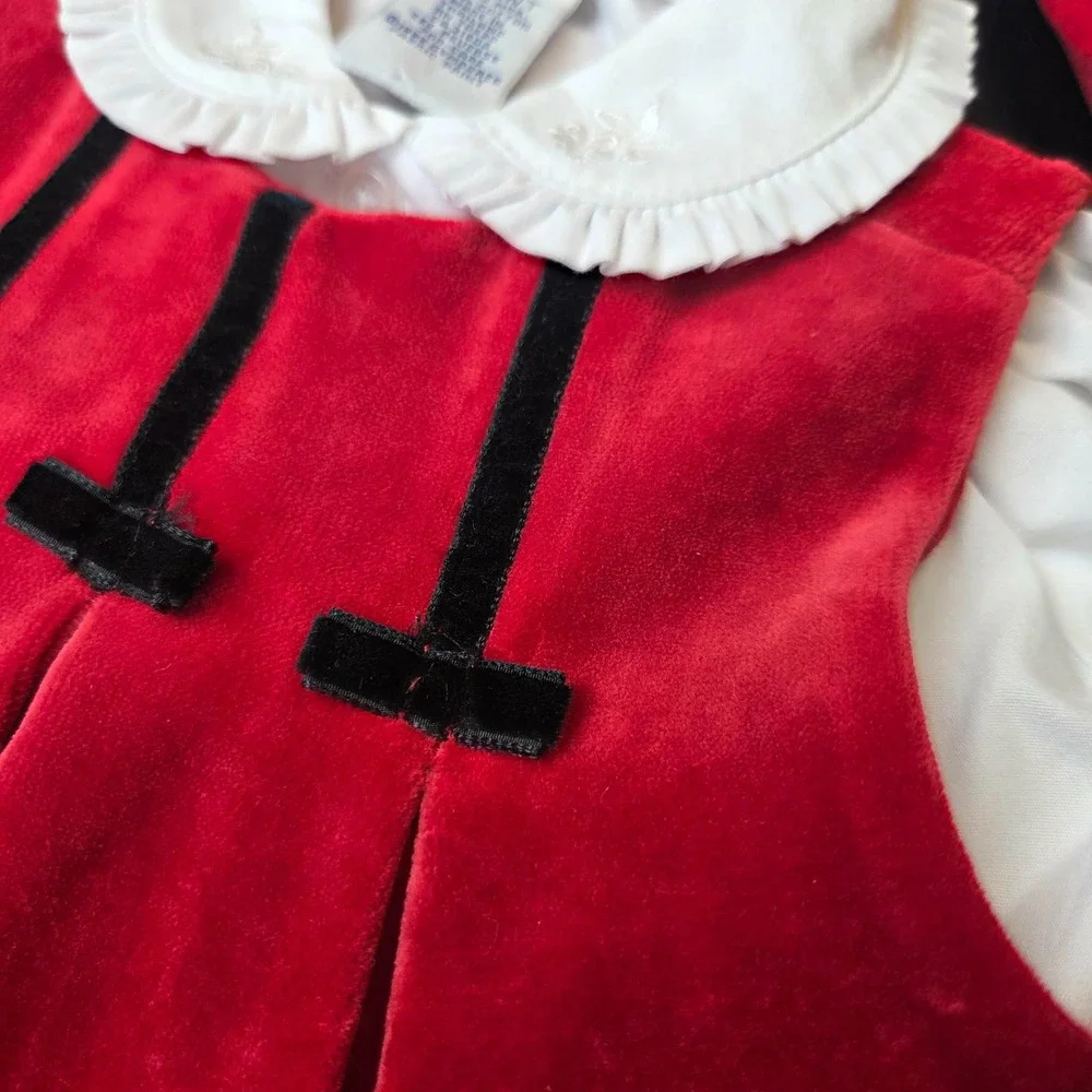 Vintage 1998 Gymboree Red Velvet Dress Set Beret Hat Blouse Infant 6-12 Months